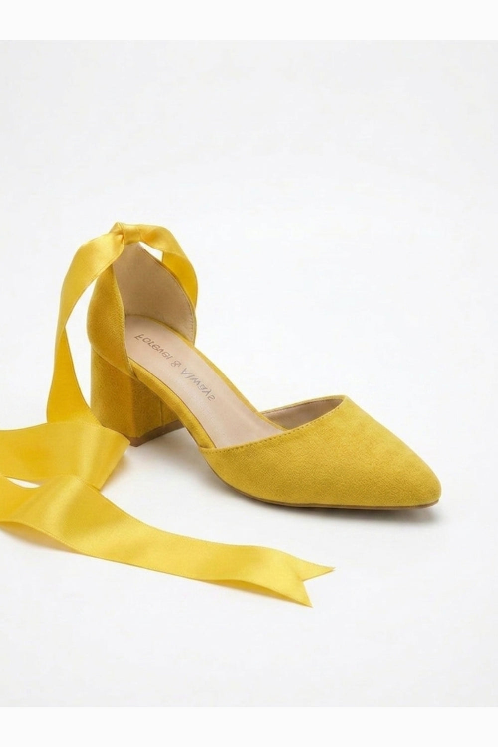 Fiona - Yellow Suede Heels With Satin Ribbon – Prologue Shoes