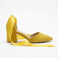 Fiona - Yellow Suede Heels With Satin Ribbon