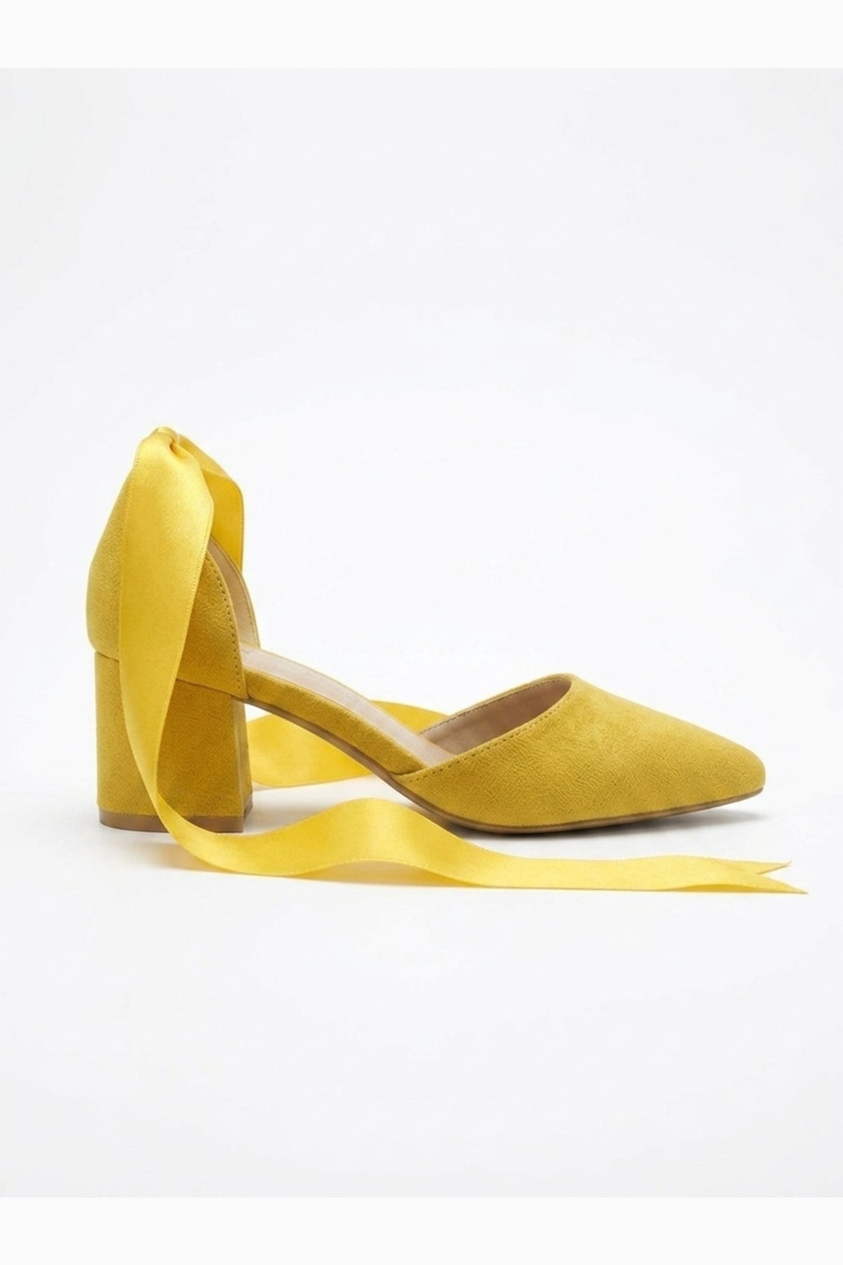 Fiona - Yellow Suede Heels With Satin Ribbon – Prologue Shoes