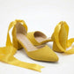 Fiona - Yellow Suede Heels With Satin Ribbon