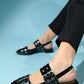 Paloma - Black Patent Silver Buckle Sandal (Women)