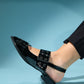 Paloma - Black Patent Silver Buckle Sandal (Women)