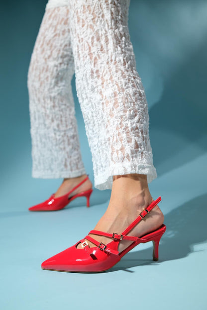 Magra Red Patent Pointed-Toe Slingback Stiletto
