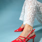 Magra Red Patent Pointed-Toe Slingback Stiletto (Women)