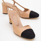S3 - Beige Black Closed Toe Block Heel Sandal (Women)