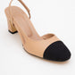 S3 - Beige Black Closed Toe Block Heel Sandal (Women)