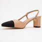 S3 - Beige Black Closed Toe Block Heel Sandal (Women)