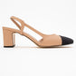 S3 - Beige Black Closed Toe Block Heel Sandal (Women)