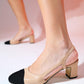 S3 - Beige Black Closed Toe Block Heel Sandal (Women)