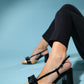 Veles - Black-Dark Beige Bow Block Heel Shoe (Women)