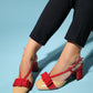 Veles - Red-Dark Beige Bow Block Heel Shoe (Women)