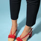 Veles - Red-Dark Beige Bow Block Heel Shoe (Women)