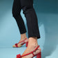 Veles - Red-Dark Beige Bow Block Heel Shoe (Women)
