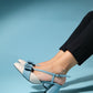 Veles - Blue-Beige Bow Block Heel Shoe (Women)