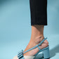 Veles - Blue-Beige Bow Block Heel Shoe (Women)