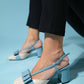 Veles - Blue-Beige Bow Block Heel Shoe (Women)