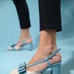 Veles - Blue-Beige Bow Block Heel Shoe (Women)