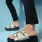 Olava - Beige Buckle Thick-Soled Slide (Women)