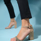River - Beige Embellished Shiny Block-Heel Sandal (Women)