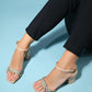 River - Beige Embellished Shiny Block-Heel Sandal (Women)