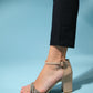 River - Beige Embellished Shiny Block-Heel Sandal (Women)