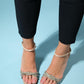 River - Beige Embellished Shiny Block-Heel Sandal (Women)