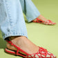 Pelops - Red Backless Pointed Toe Ballet Flat (Women)