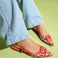 Pelops - Red Backless Pointed Toe Ballet Flat (Women)