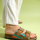 Lanso - Cognac Jeweled Double Strap Slide (Women)