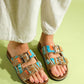 Lanso - Cognac Jeweled Double Strap Slide (Women)