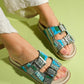 Lanso - Green Jeweled Double Strap Slide (Women)