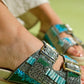 Lanso - Green Jeweled Double Strap Slide (Women)