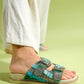 Lanso - Green Jeweled Double Strap Slide (Women)