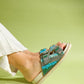 Lanso - Green Jeweled Double Strap Slide (Women)