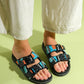 Lanso - Black Jeweled Double Strap Slide (Women)
