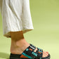 Lanso - Black Jeweled Double Strap Slide (Women)