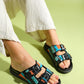 Lanso - Black Jeweled Double Strap Slide (Women)