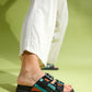Lanso - Black Jeweled Double Strap Slide (Women)
