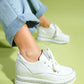 Jersey - White Pearl-Embellished Hidden Wedge Sneaker (Women)