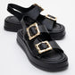 Slope Black Double Strap Flat Sandal (Women)