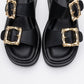 Slope Black Double Strap Flat Sandal (Women)