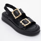 Slope Black Double Strap Flat Sandal (Women)