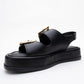 Slope Black Double Strap Flat Sandal (Women)