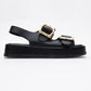Slope Black Double Strap Flat Sandal (Women)