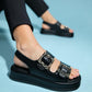 Slope Black Double Strap Flat Sandal (Women)