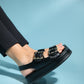 Slope Black Double Strap Flat Sandal (Women)