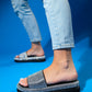 Oeste Black Rhinestone Platform Slide (Women)
