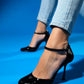 Julia - Black Patent Round-Toe Ankle-Tie High Heel Shoe (Women)