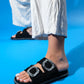 Dungeon - Black Knit Double Strap Stone Buckle Slide (Women)