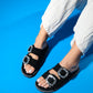 Dungeon - Black Knit Double Strap Stone Buckle Slide (Women)